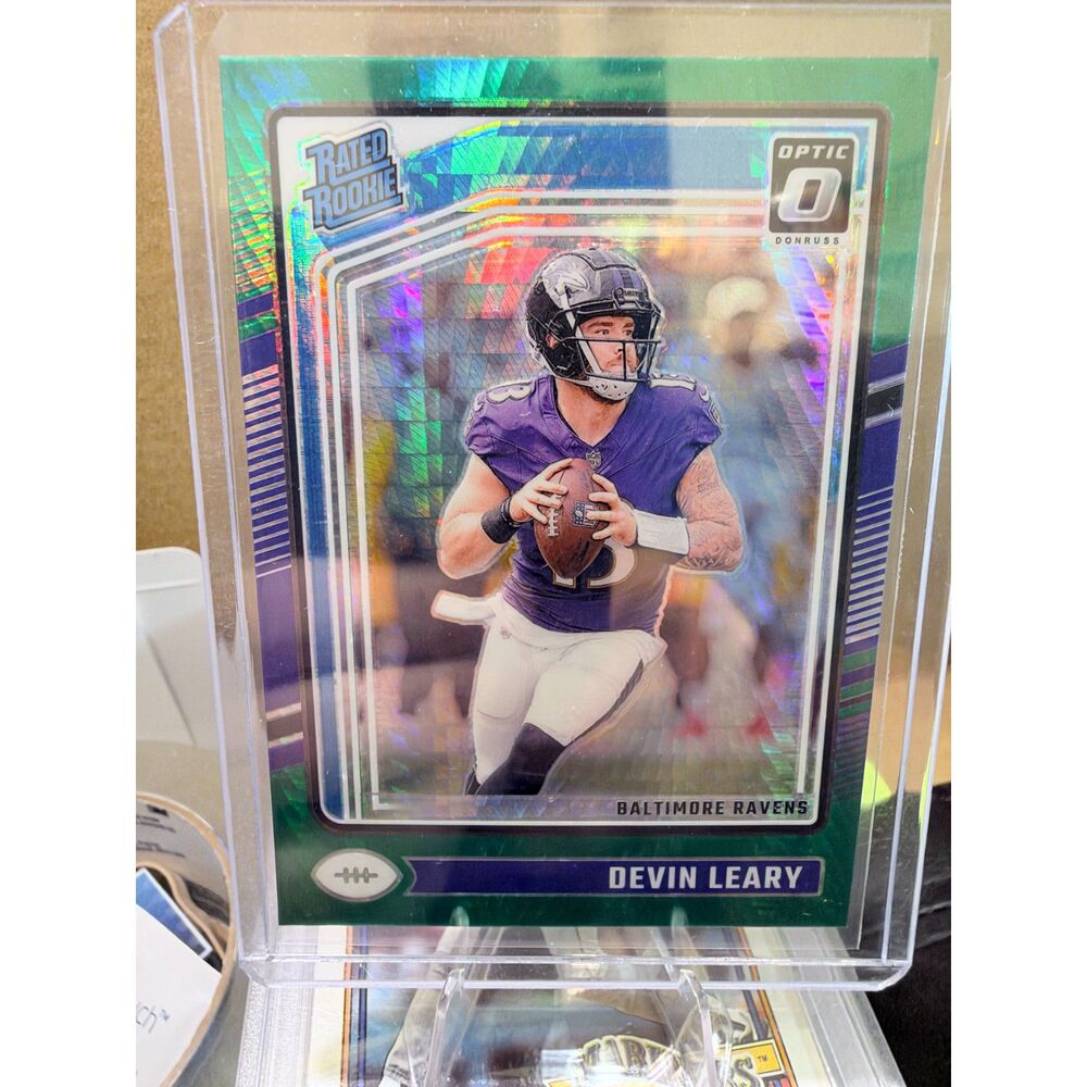 2024 Donruss Optic Devin Leary Rated Rookie Green Velocity Prizm #227 RC Ravens